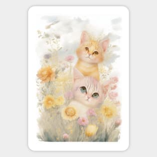 Yellow Cats in the Flower Garden Sticker